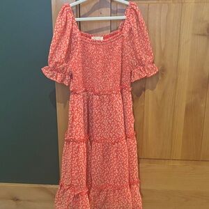 Hayden Red and White Patterned Floral Dress